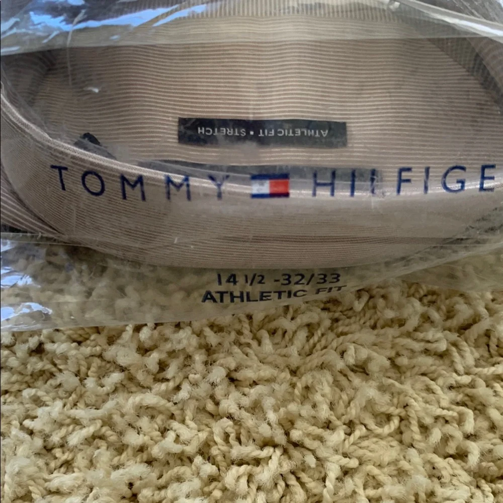 Tommy Hilfiger Tan and White Dress Shirt Classic Style athletic fit  14.5 32/33 - Picture 10 of 11